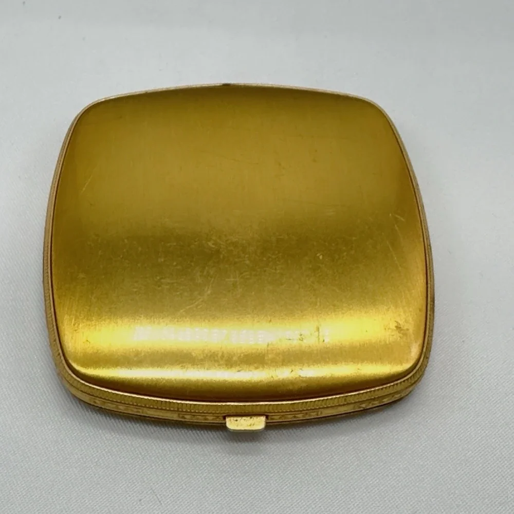 Vintage Gold Tone Powder Double Compact Mirror Mid Century Vanity